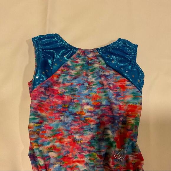 Jam Wear Leos Child Medium Girls Gymnastics Leotard Watercolor Rhinestones - Picture 3 of 5